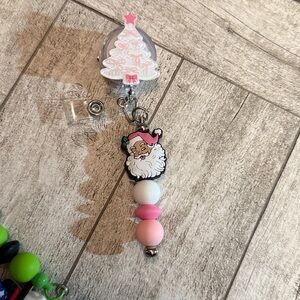 Pink Christmas Santa‎ Vintage Style Badge Reel Name Tag Holder Nurse